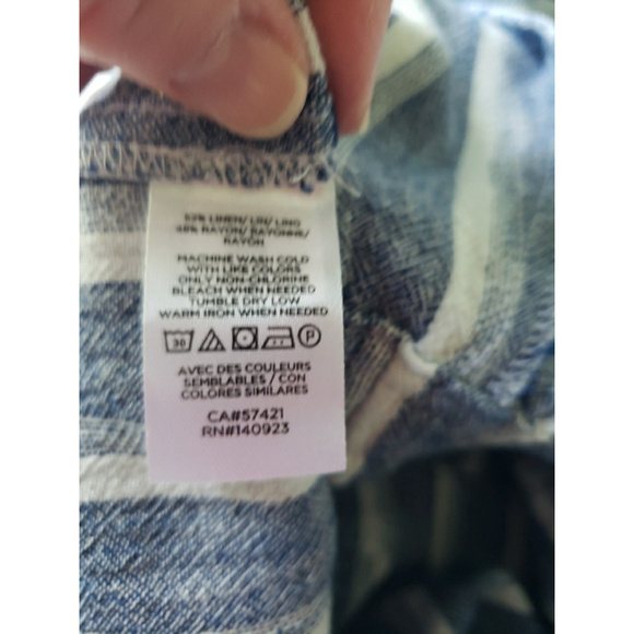 Loft NWT Shorts Romper 10 Striped Blue Linen Blend Drawstring Pockets Coastal - Picture 9 of 16